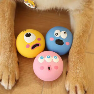 Dog Sounding Toy With Cute Big Eyeball Design,Pet Durable Latex Chew Interactive Training With Squeaky Dog Toy Ball