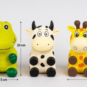 Squeaky Rubber Dog Toys – Set of 3 (Cow, Alligator & Giraffe)