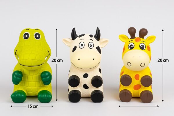 Squeaky Rubber Dog Toys – Set of 3 (Cow, Alligator & Giraffe)